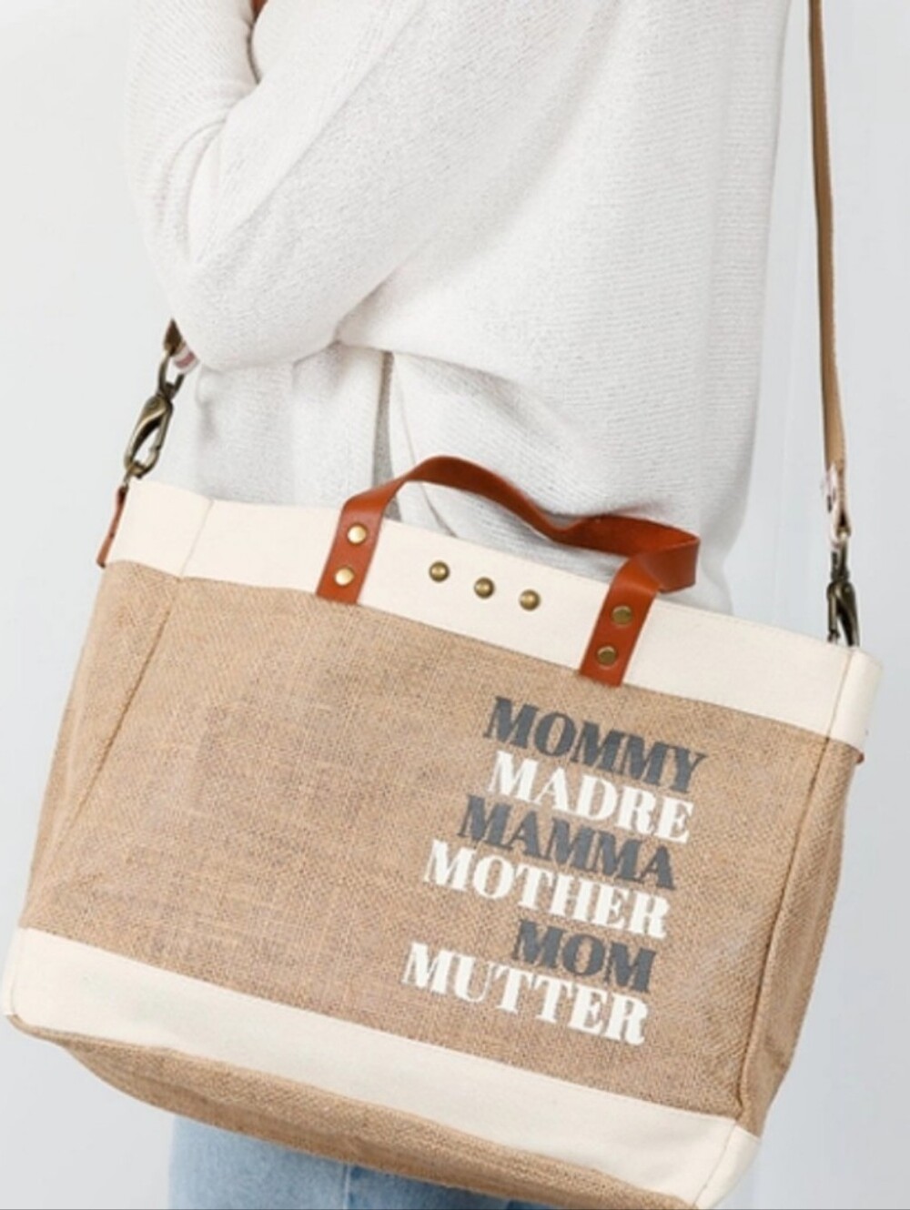 Moms For All French Market Jute Crossbody Tote